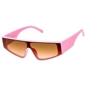Futuristic Kim Slim Flat Top Shield Sunglasses Pink Frames, Pink and Brown Lens